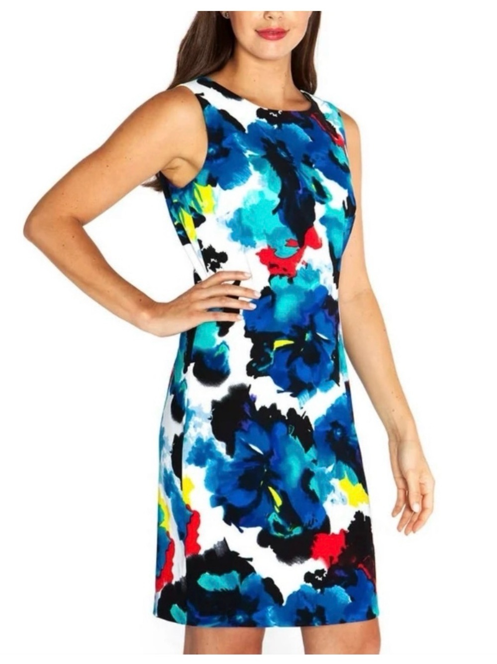 Mario Serrani Blue Multi Floral Sleeveless Shift Dress